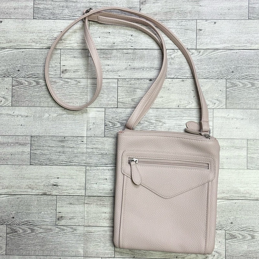 Blush Pink Crossbody Bag With Multiple Zip Pockets